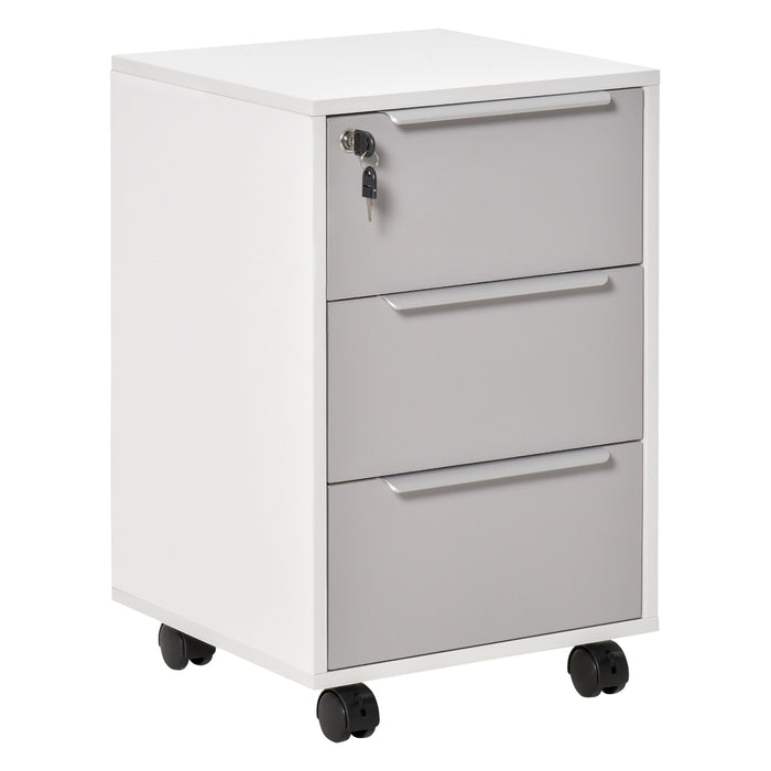 Mobile 3-Drawer File Cabinet with Lock - Multifunctional Storage Chest and Side Table on Wheels - Secure Organization for Home Office, Bedroom, and Living Room