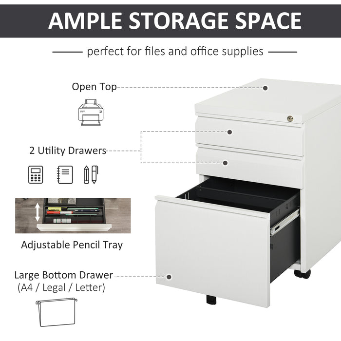 Mobile 3-Drawer Vertical File Cabinet - Lockable Rolling Storage Unit, Under Desk Design - Ideal for Home Office Organization