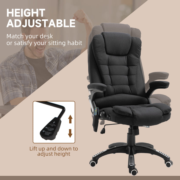 Heated Massage Recliner Chair - Six-Point Massaging Office Seat with Linen-Feel Fabric & 360° Swivel Wheels - Comfort for Home Office Workers