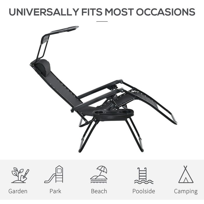 Zero Gravity Patio Recliner - Garden Deck Folding Chair with Cup Holder & Canopy Shade, Sun Lounger - Comfort Seating for Outdoor Relaxation