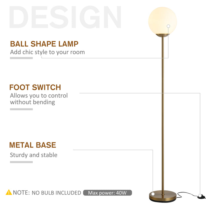 Glass Globe Floor Lamp with Metal Frame, 171cm - Unique Sphere Light with Pedal Switch, Beautiful Furnishing in Gold - Ideal for Home Offices and Living Rooms