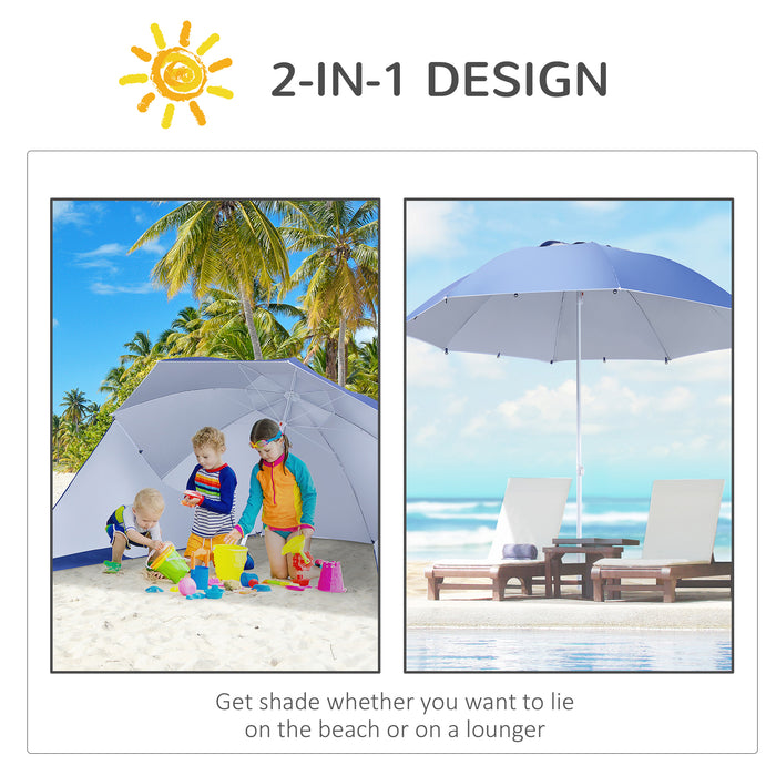 Sporty Beach Umbrella Parasol - 2m Blue Polyester Canopy with UV Coating & Robust Steel Frame - Sun Protection for Beach Activities