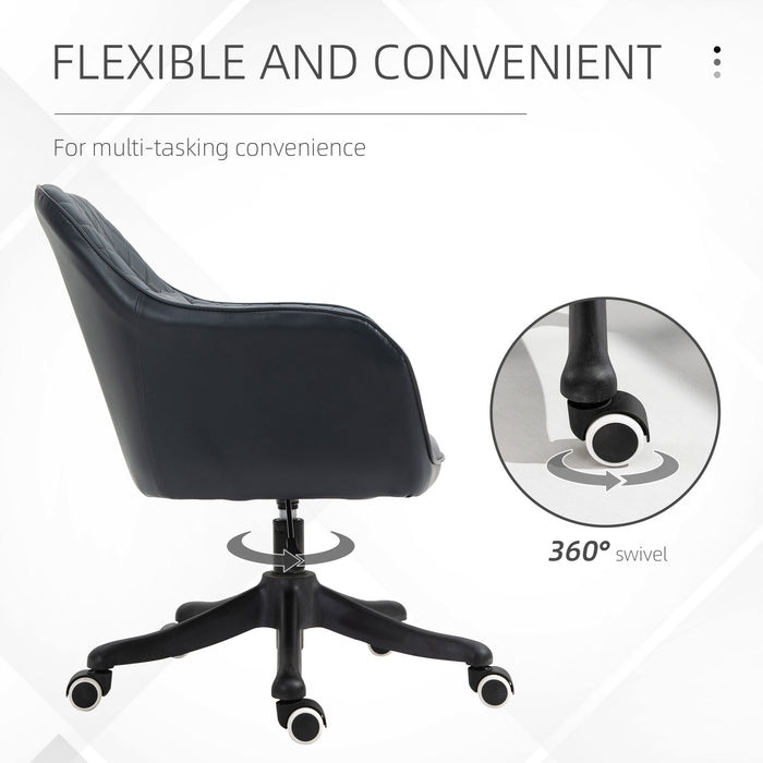 Ergonomic PU Leather Desk Chair with Massaging Lumbar Support - Wheeled Executive Chair with Rechargeable Electric Vibration Massage Pillow in Blue - Comfort for Long Hours at Office Work