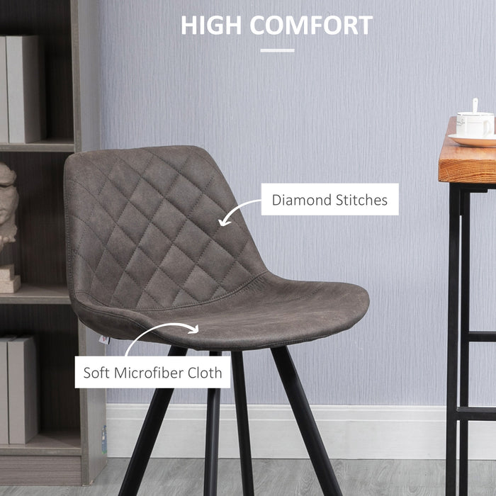 Vintage Microfiber Bar Stools, Set of 2 - Comfortable Padded Tub Seats with Quilted Design, Steel Frame and Footrest - Stylish Seating for Home Kitchen, Dark Grey