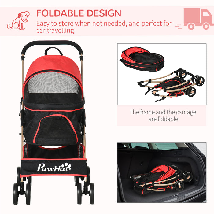 3-in-1 Detachable Pet Stroller with Rain Cover - Cat Dog Pushchair, Foldable Carrier, Universal Wheels & Brake System, Canopy, Storage Basket - Ideal for Secure Pet Travel & Convenience
