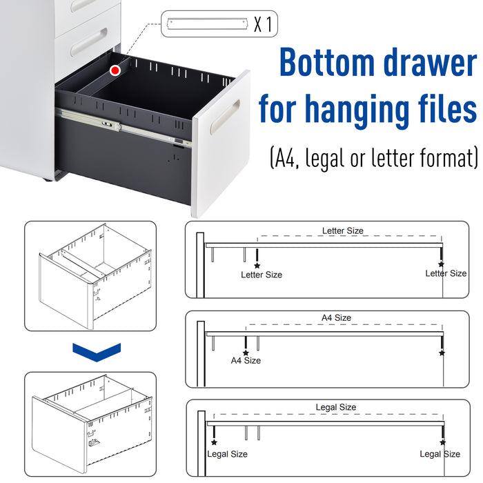 3-Drawer Mobile File Cabinet - Fully Assembled, Lockable, All-Metal Rolling Storage - Vertical Filing Solution for Home Office and Business Use