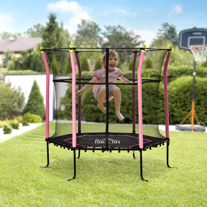 63-Inch Pink Kids Trampoline with Safety Enclosure Net - Mini Indoor/Outdoor Bouncer for Children - Ideal for Toddlers & Kids Aged 3-10 Years