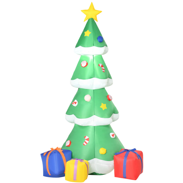 Inflatable 2.1m Christmas Tree with Star Topper - Multicolored Gift Box Design, Outdoor LED Lighted Decor - Ideal for Festive Lawn Display and Holiday Cheer