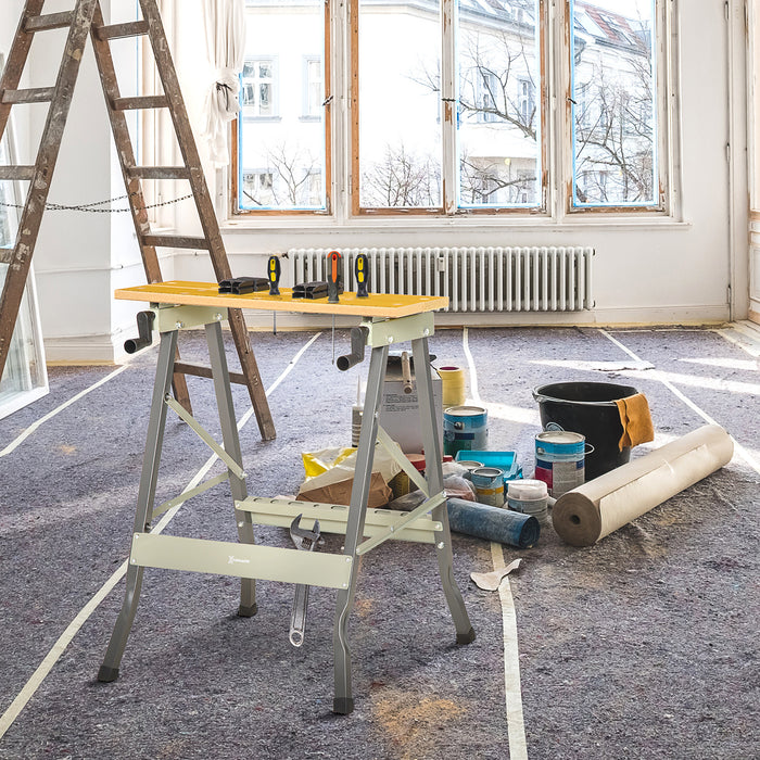 4-in-1 Work Bench and Saw Horse - Versatile Folding Clamp Table with Adjustable Clamping Pegs - Ideal for Home DIY Projects and Garage Workshops