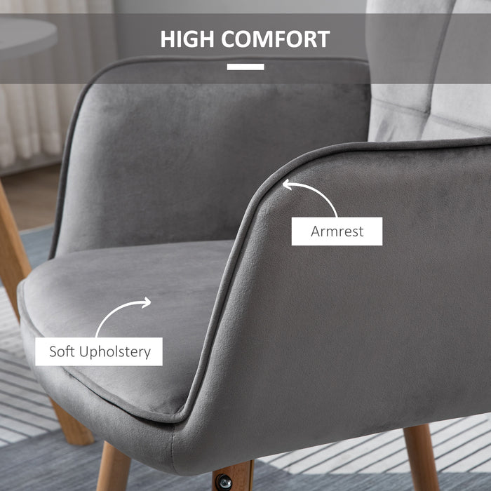 Velvet-Touch Tufted Wingback Armchair - Upholstered, Modern Leisure Lounge Club Sofa with Wooden Legs in Grey - Elegant Furniture for Stylish Comfort & Relaxation