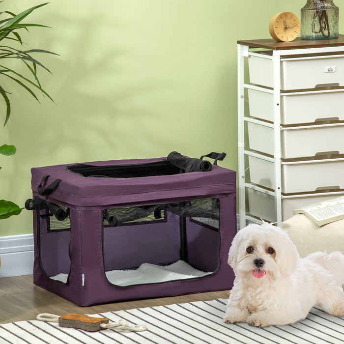Foldable Pet Carrier for Miniature Dogs and Cats - Spacious 60x42x42cm Lightweight Portable Dog Bag, Purple - Ideal for Travel and Pet Comfort