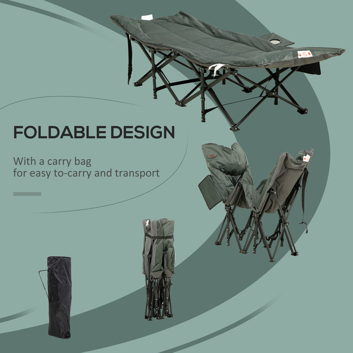 Foldable Padded Sun Lounger with 170° Recline - Patio Camping Bed with Magazine & Cup Holder - Portable Outdoor Relaxation Gear for Comfort Seekers