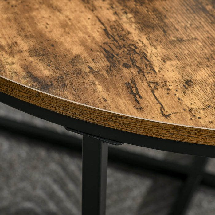 Industrial Round Coffee Table - Sturdy Metal Frame with Spacious Rustic Brown Top - Perfect for Living Room and Bedroom Comfort