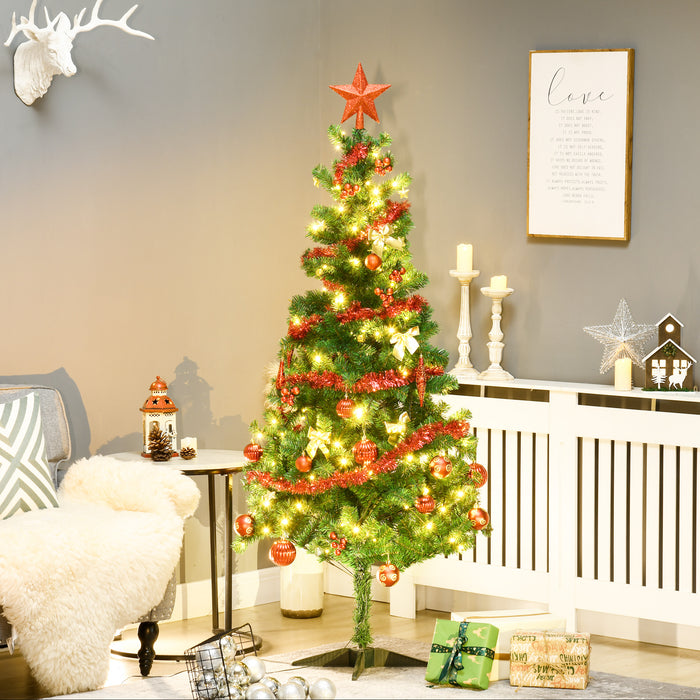 6-Foot Pre-Lit Artificial Christmas Tree - Warm White LED Lights, Auto-Expand, Decorated with Tinsel, Balls & Star Topper - Festive Holiday Display for Home & Office.