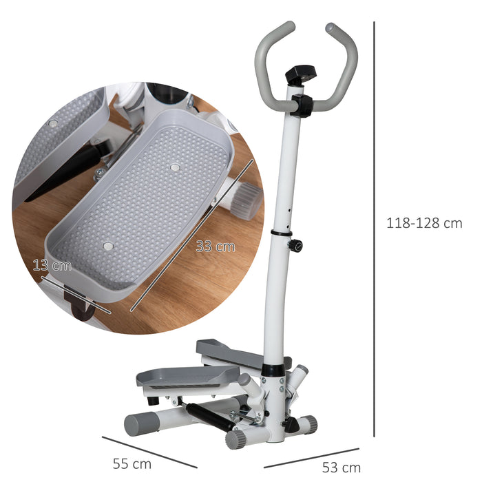 Adjustable Twist Stepper - Aerobic Ab Exercise & Fitness Workout with LCD Screen and Height-Adjustable Handlebars - Ideal for Home Gym Cardio Training, White