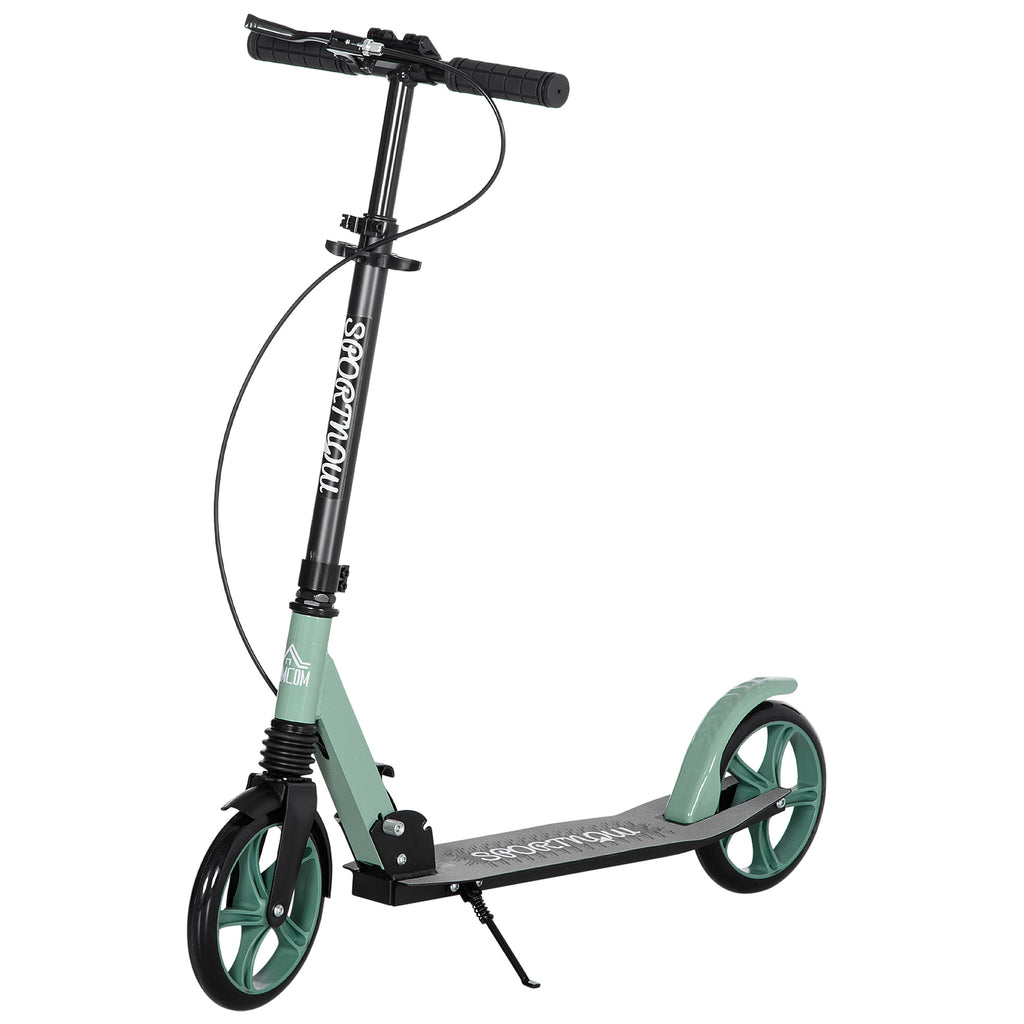 Adjustable Handlebar Kick Scooter with One-Click Folding - Teen & Adult Scooter with Kickstand, Dual Brakes, Shock Absorption, 200mm Wheels - Portable Commuting Scooter for Ages 14+