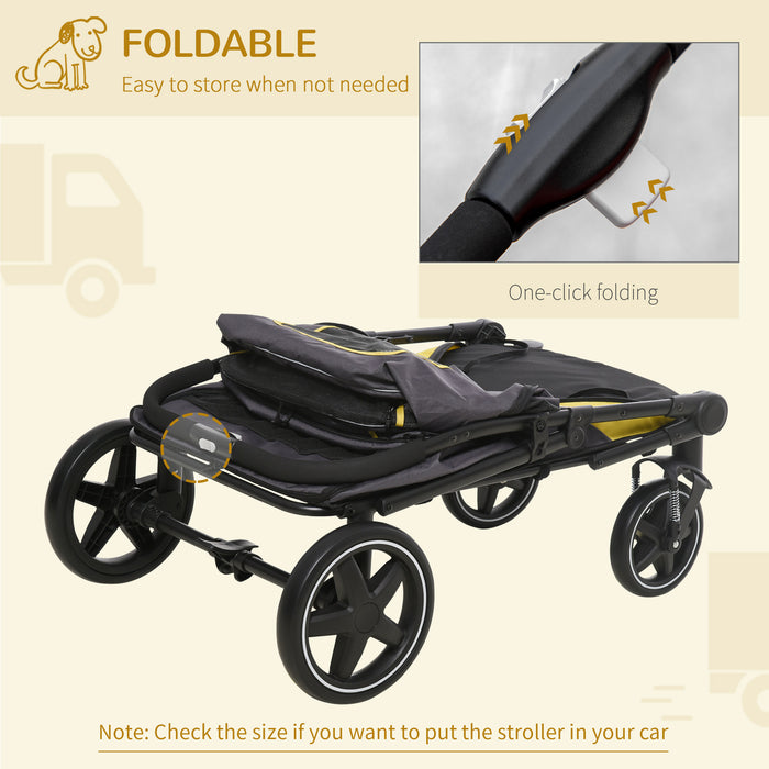 Foldable Pet Stroller with Rain Cover - Cat and Dog Pushchair, Shock-Absorbing Front Wheels, Storage and Mesh - Easy One-Click Travel System for Pets