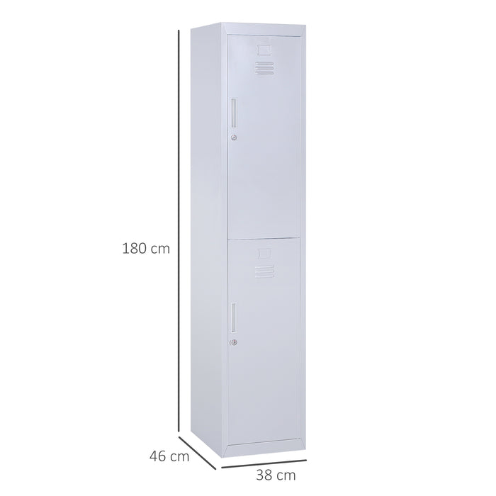 Vertical Grey Locker Cabinet - Cold Rolled Steel Storage with Shelves - Space-Saving Cupboard for Office and School Organization, 38 x 46 x 180 cm