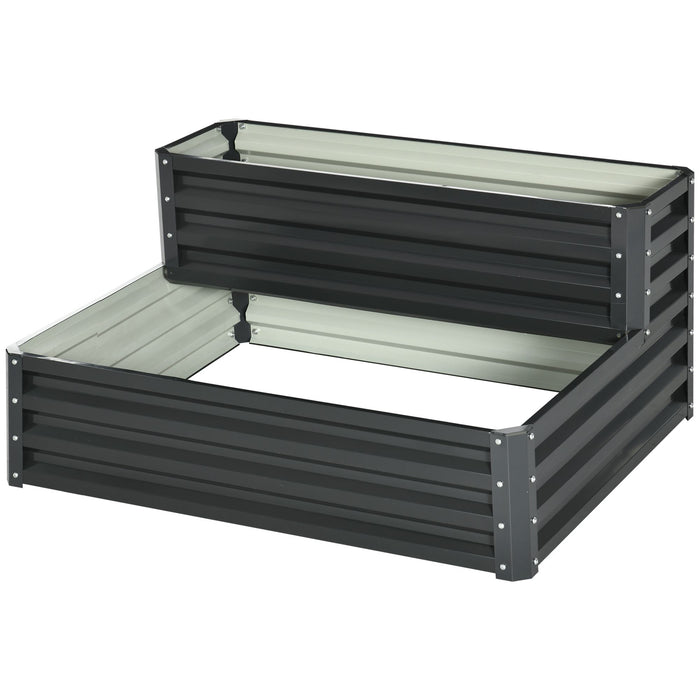2 Tier Raised Garden Bed - Galvanized Steel Planter with Open Bottom, 120x101x58cm, Dark Grey - Ideal for Growing Vegetables, Flowers, and Herbs