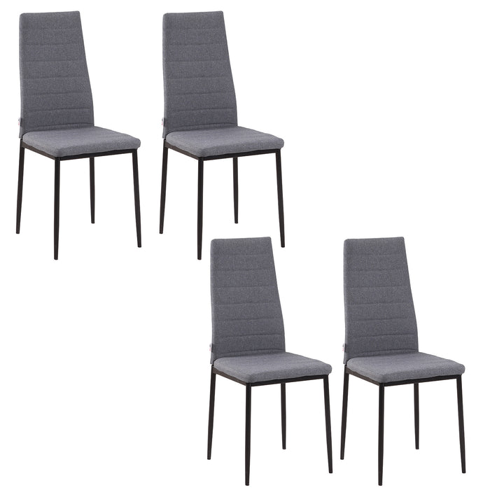 Modern Upholstered High Back Dining Chairs - Linen-Touch Fabric with Sturdy Metal Legs, Set of 4, Grey - Elegant Seating for Kitchen and Dining Room