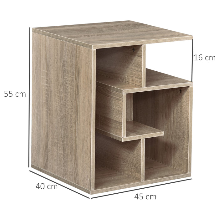 3-Tier Oak Side Table with Open Storage Shelves - Versatile Living Room End Table Organizer, Set of 2 - Ideal for Space-Saving and Organization