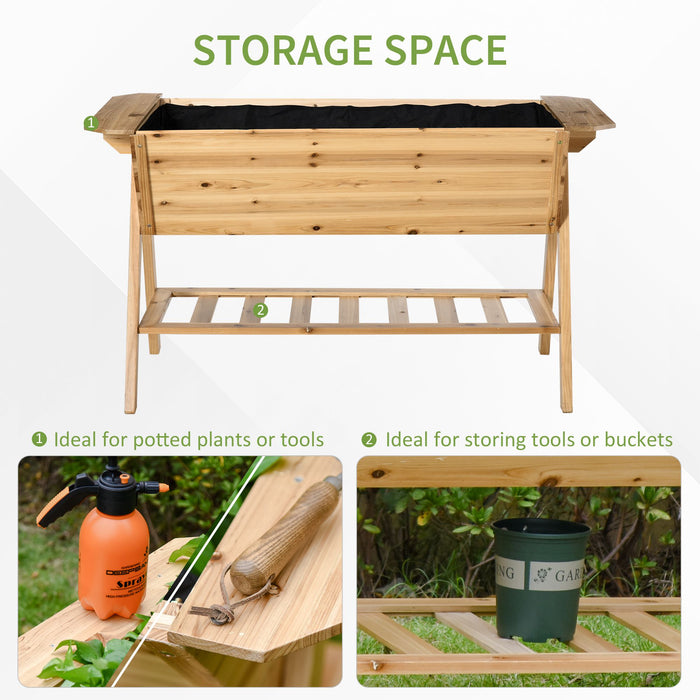 Wooden Raised Garden Bed Planter - Freestanding Outdoor Patio Box with Storage Shelf - Ideal for Flower and Vegetable Gardening