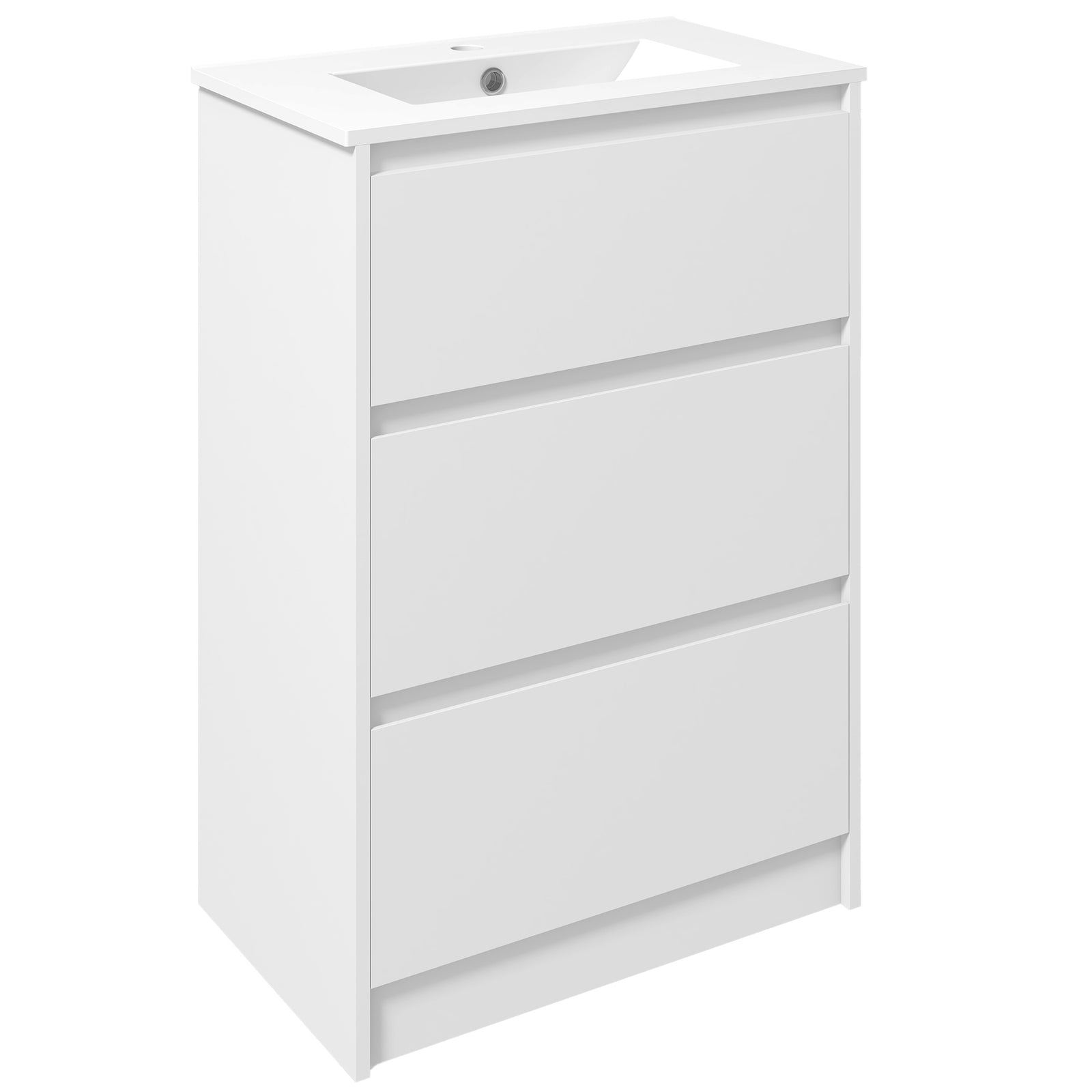 High Gloss White 600mm Vanity Unit with Basin - Sleek Floor Standing Bathroom Sink, Single Tap Hole - 2 Drawer Storage for Modern Home Restrooms