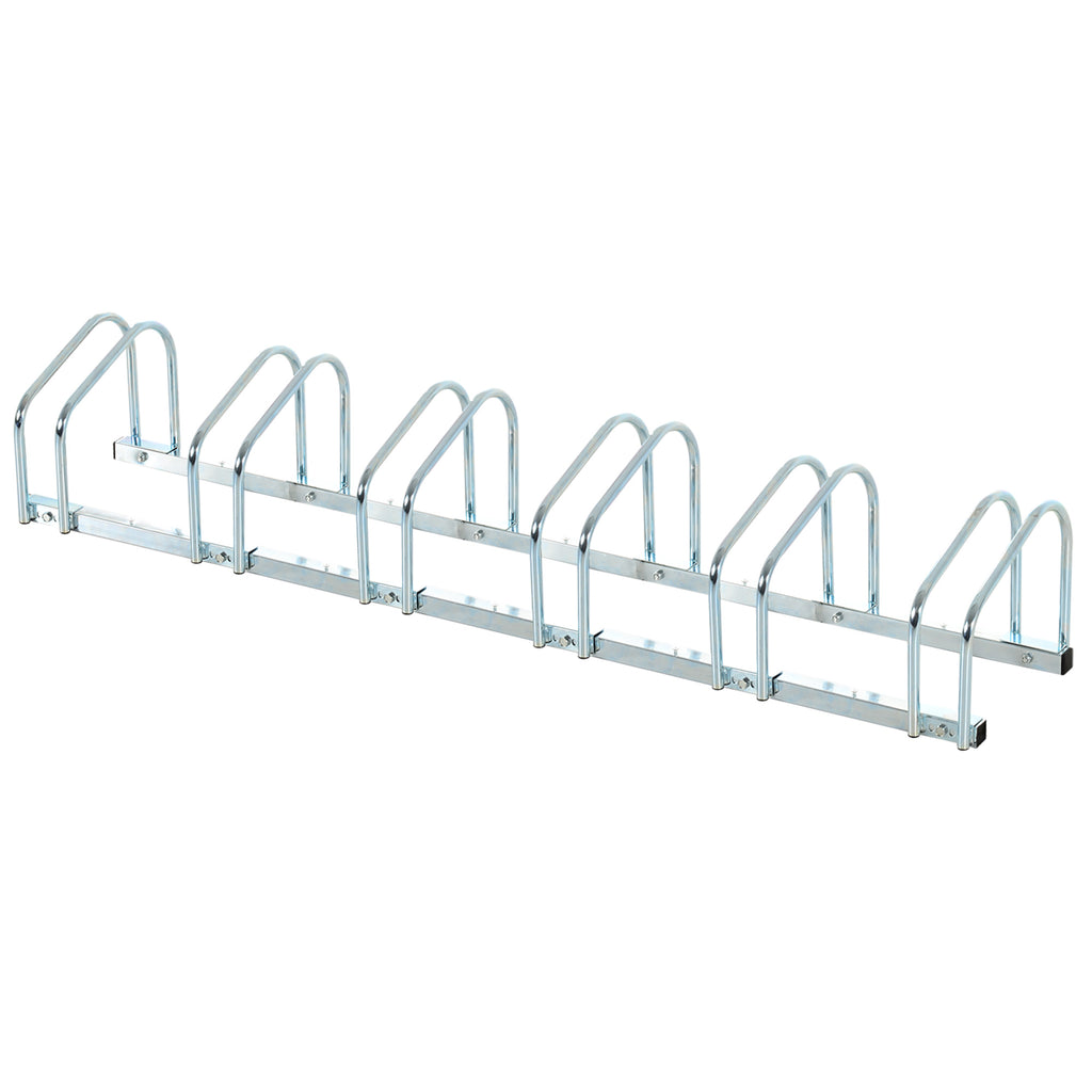 Bicycle Floor-to-Wall Secure Parking Stand - 6-Slot Lockable Bike Storage Rack, 179L x 33W x 27H, Silver - Ideal for Cyclists and Garage Organizers