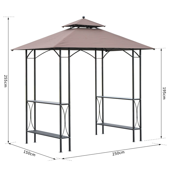 BBQ Canopy Shelter - Spacious 250x150cm Outdoor Grilling Tent with 255cm Height, Black and Coffee - Ideal Cover for BBQ Parties and Cookouts
