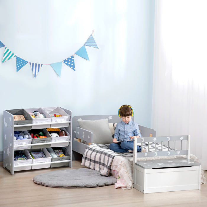 9-Bin Kids Storage Organizer - Removable Baskets and Bookshelf Combo for Nursery & Playroom - Space-Saving Toy Box and Shelving Unit in Grey