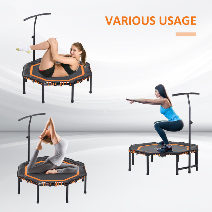 48" Octagonal Mini Trampoline Rebounder - Foldable Indoor/Outdoor Bouncer with Adjustable Handle - Ideal for Fitness & Fun for Kids and Adults, Orange
