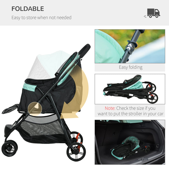 Foldable Canine Stroller with Weather Shield - Perfect for Extra Small & Small Dogs, Green - Outdoor Adventures for Puppy Comfort and Safety
