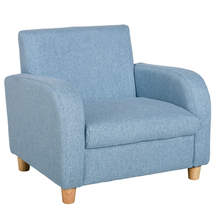 Kids Sofa Armchair with High Back - Mini Blue Couch with Anti-Slip Wooden Legs for Children - Perfect for Bedroom & Playroom, Ages 3-6