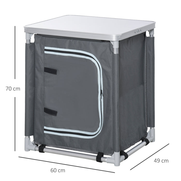 Portable Aluminum Camping Kitchen Station with 2 Shelves - Compact Storage Organizer for Outdoor Cooking and BBQ Parties - Ideal for Picnics and Backyard Gatherings with Convenient Carrying Bag