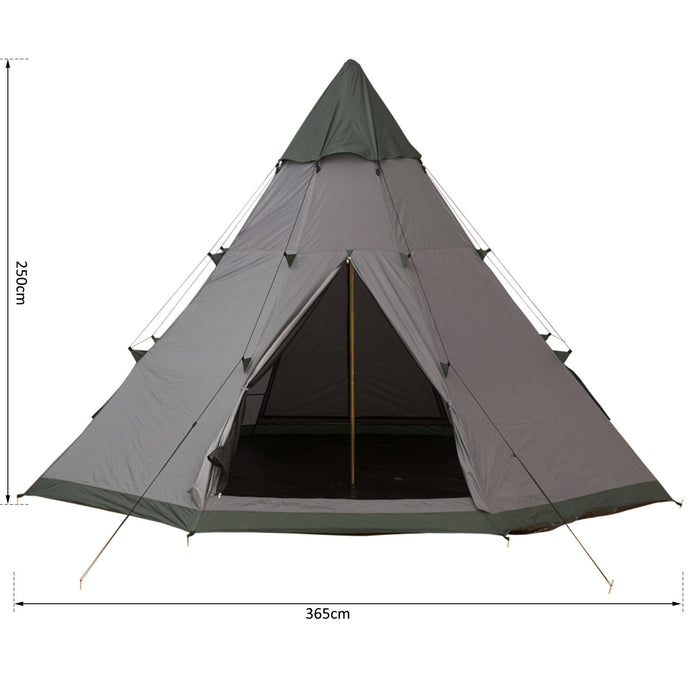 6-Person Tipi Camping Tent - Family Teepee with Mesh Windows, Zippered Entrance & Carry Bag - Easy Setup for Hiking, Picnics & Outdoor Adventures, Green/Grey