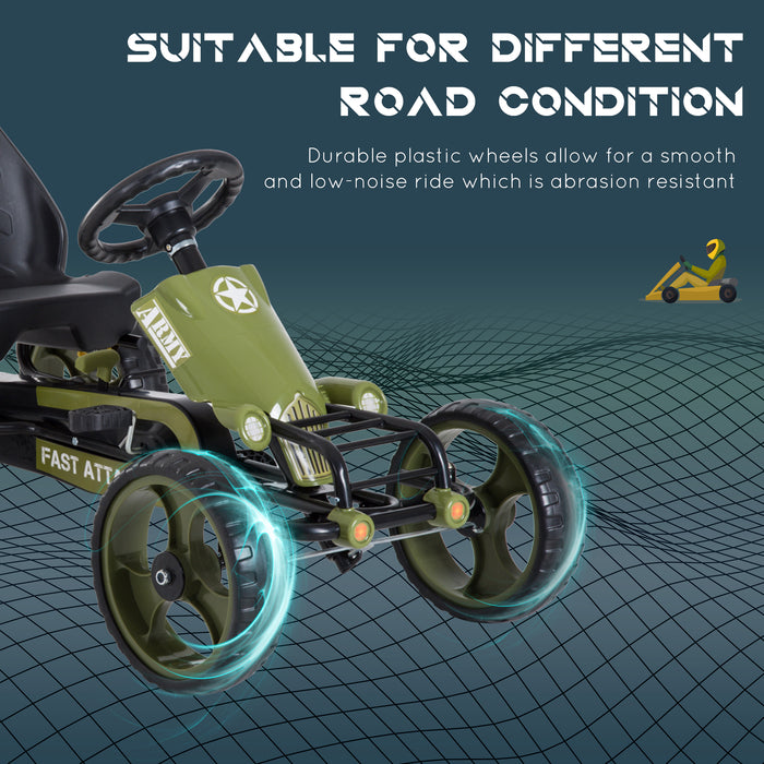 Pedal Go Kart Racer for Kids - Adjustable Seat with Braking System in Vibrant Green - Fun Outdoor Racing Ride for Children