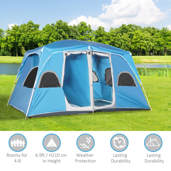 Family-Size Outdoor Shelter - 4-8 Person 2-Room Camping Tent with Mesh Windows and Easy Set-Up - Ideal for Backpacking, Hiking, and Group Trips