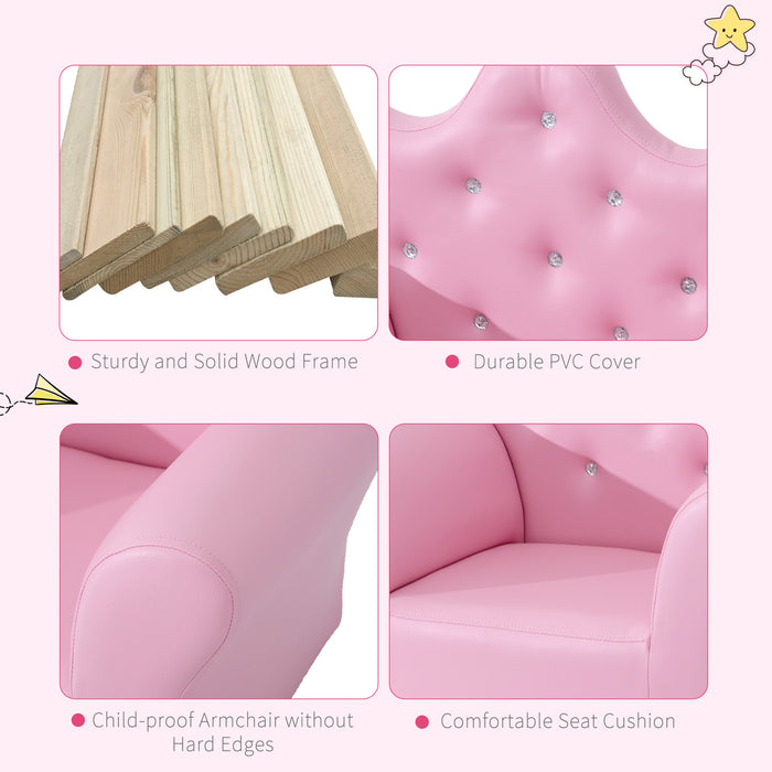 Kids Sofa Chair and Footstool Combo - Durable PU Leather Mini Armchair in Pink - Perfect Cozy Furniture for Children's Playroom and Seating