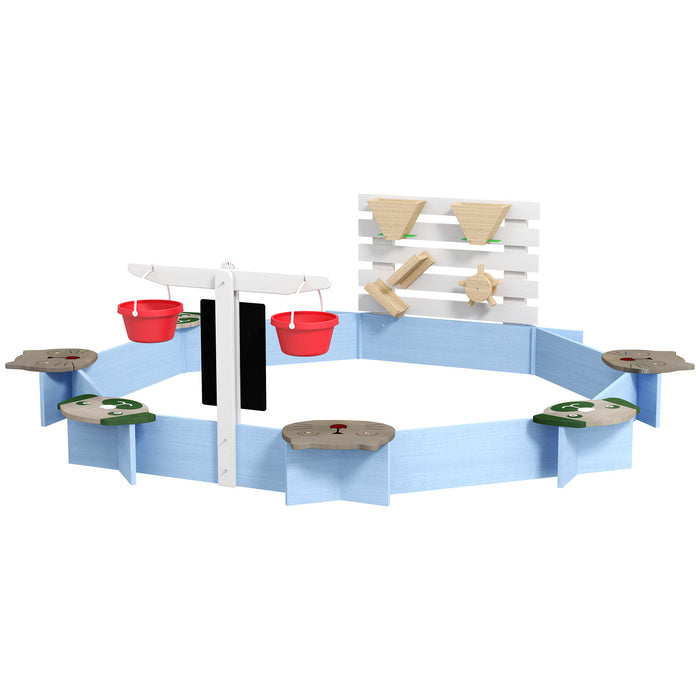 Kids' Outdoor Wooden Sandbox with Built-In Seating - Durable Play Area with 6 Blue Seats - Perfect for Backyard Fun and Creative Play