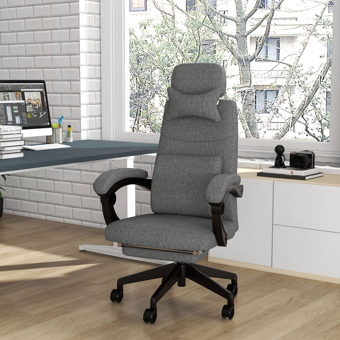 Ergonomic High Back Recliner Office Chair - Adjustable Height, Swivel Wheels, with Footrest and Lumbar Support in Dark Grey - Ideal for Comfortable Working and Relaxation