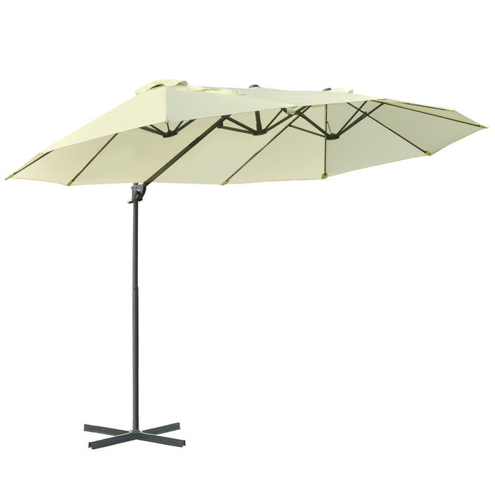 AOSOM Twin Canopy Parasol - Double Patio Umbrella Sun Shade with 12 Steel Ribs & Crank Handle - Durable Outdoor Garden Lift Umbrella for UV Protection & Leisure