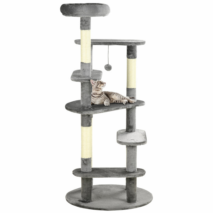Modern 136cm Cat Tree - Indoor Tower with Scratching Posts, Plush Bed, and Playful Toy Ball - Perfect for Playful Cats and Relaxation