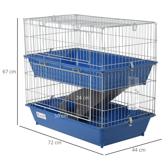 Small Metal Guinea Pig Hutch - Dual-Level, 2-Tier Design in Blue - Ideal for Housing and Comfort of Small Pets