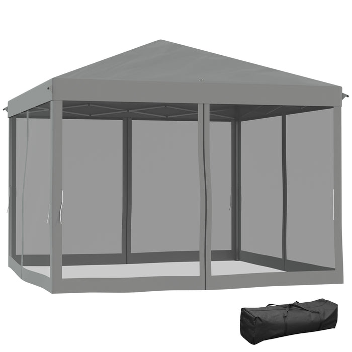 Pop-Up Gazebo 3x3m - Garden Tent with Mesh Sidewall Netting & Carry Bag - Ideal for Backyard Patio & Outdoor Events, Light Grey