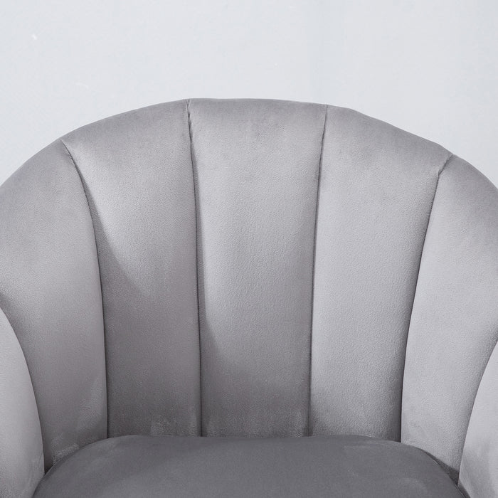 Velvet Fabric Accent Chair - Single Sofa Armchair with Solid Wood Legs for Home Living Room - Upholstered Grey Side Chair for Elegant Seating Comfort