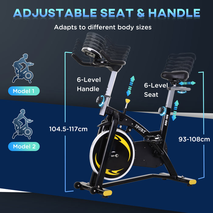Exercise Bike with Steel Flywheel and Belt Drive - High-Intensity Black and Yellow Cycling Machine - Ideal for Cardio Workouts and Fitness Enthusiasts