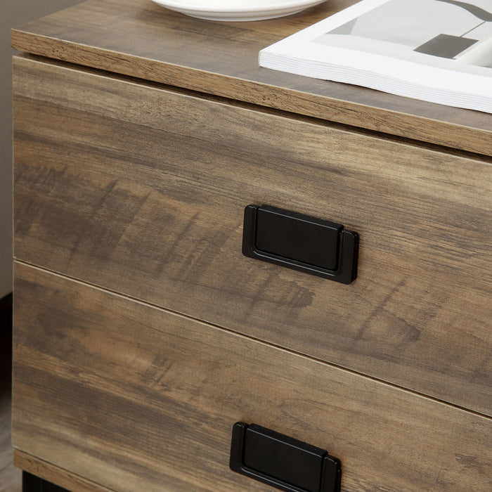 Vintage-Style Bedside Table Set - 2-Drawer End Side Unit with Sturdy Metal Frame - Ideal for Bedroom Coziness & Living Room Elegance