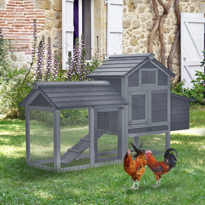 Deluxe Solid Wood Chicken Coop - Enclosed Outdoor Backyard Hen House with Nesting Box, Grey Finish - Ideal for Urban Poultry Keepers