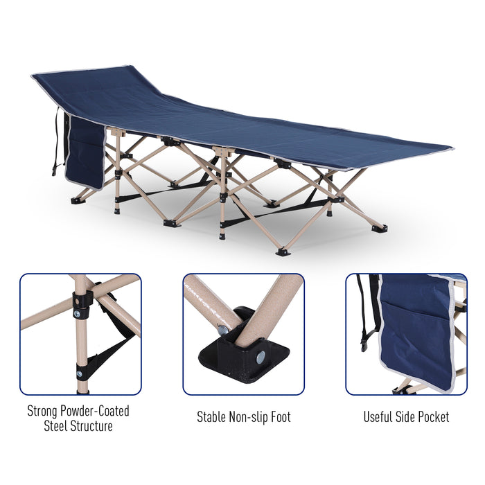 Portable Military-Grade Sleeping Cot for Camping - Single Person, Folding Design, Travel-Friendly with Carry Bag - Ideal for Outdoor, Patio, Guest Bed or Fishing Retreats, Blue