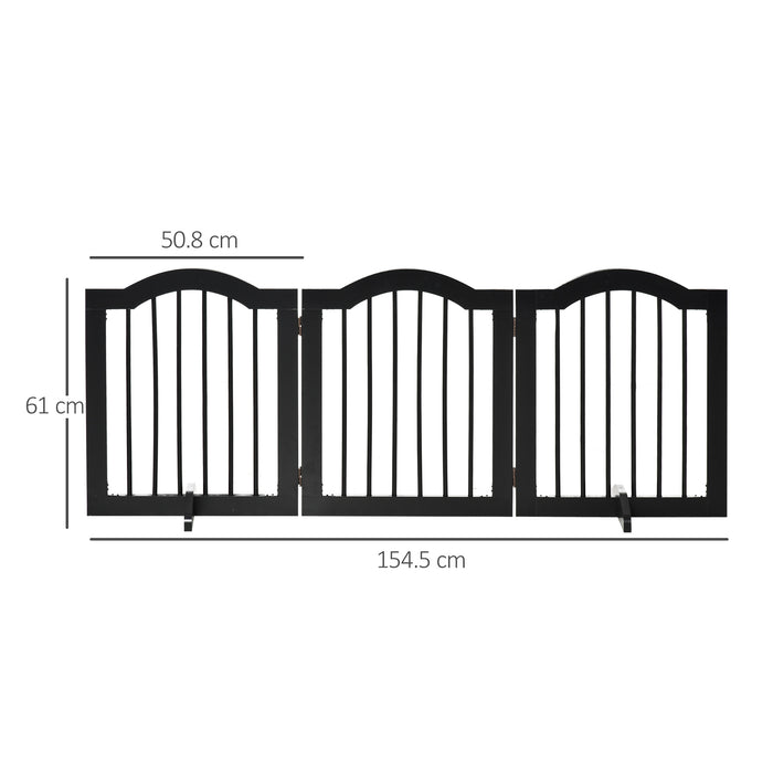 Foldable Wooden Dog Gate with Support Feet - Small Pet Fence Stepover Panel, Freestanding Safety Barrier - Ideal for House, Doorway, Stairs, in Black